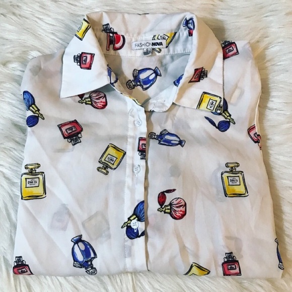 Fashion Nova Tops - Eau De Parfum Perfume Button Up Blouse by Fashion Nova